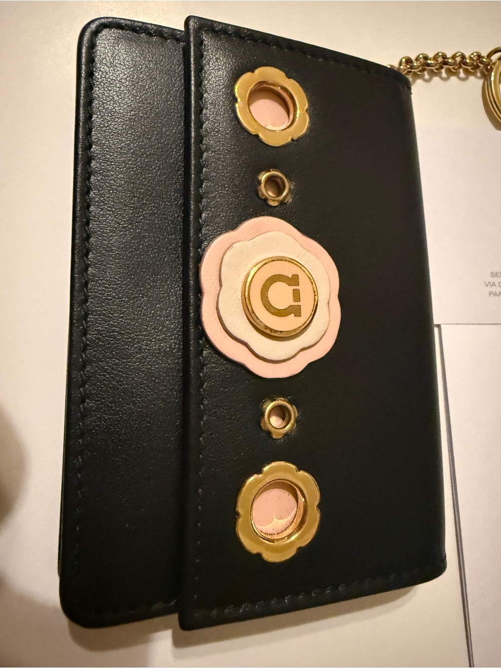 Salvatore Ferragamo Gancini Flower Card Holder Keychain Black, never used - Picture 2 of 11